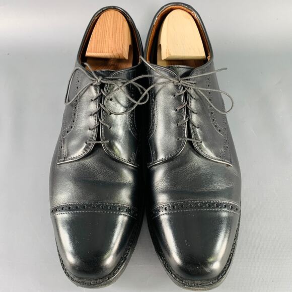 ALLEN EDMONDS Size 12 Black Perforated Leather Cap Toe Lace-Up Shoes - Picture 4 of 8